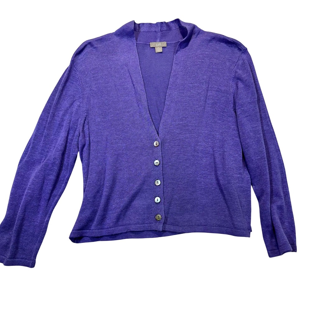 J. Jill Cardigan Sweater Womens Medium Petite Purple Linen Blend‎ Casual Classic